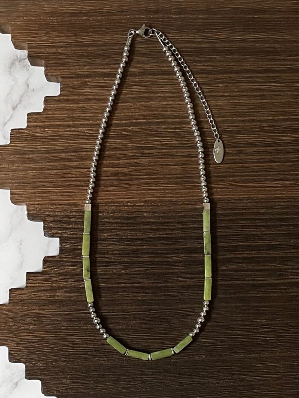 Handmade Serpentine Pillar Western Pearl Necklace 18 inch